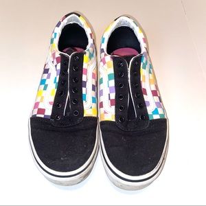 Vans old skool black rainbow checkered skate shoe missy size 5